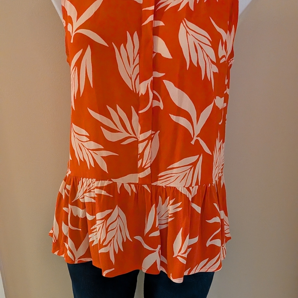 LOFT bright orange tank top with cream palm print size S - Picture 5 of 8